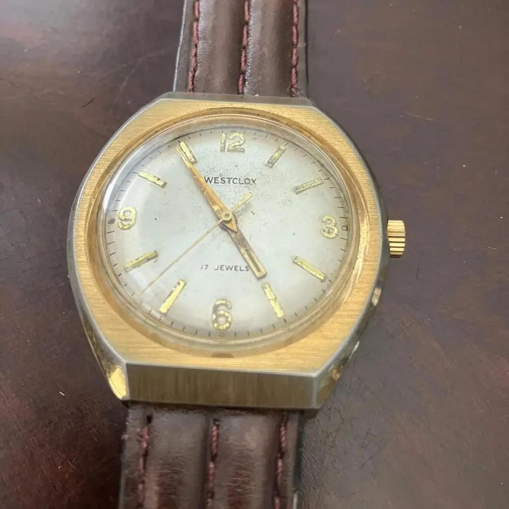 Westclox Gold and Brown Men's Watch 36mm Rare